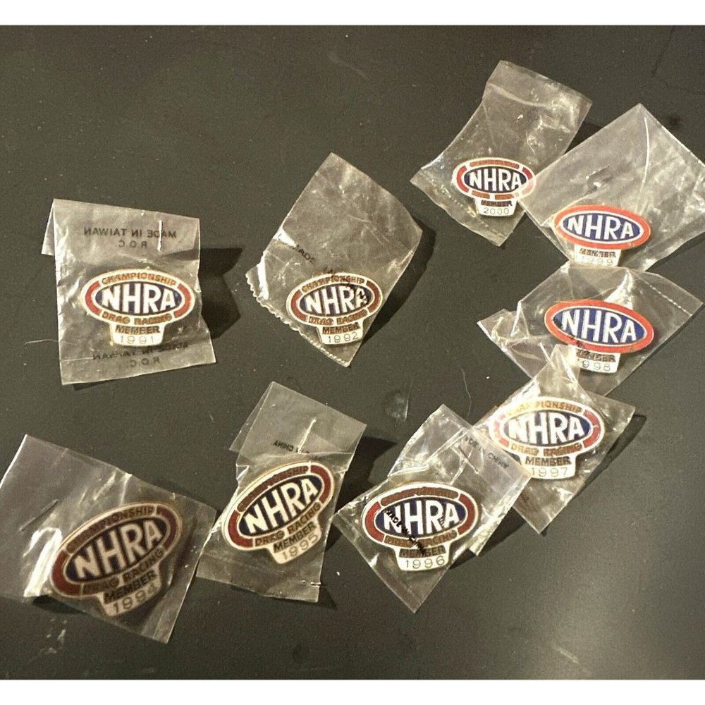 NHRA Enamel Pins 9 Championship Drag Racing Member 1991-2000 Sealed (missing 93)